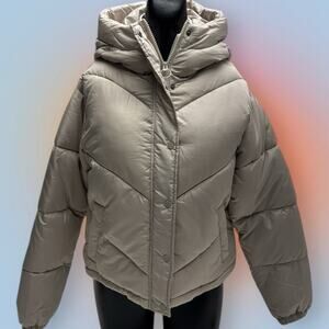 STOLEN HEARTS by SEBBY Women’s 1X Cream Puffer Jacket with Hood